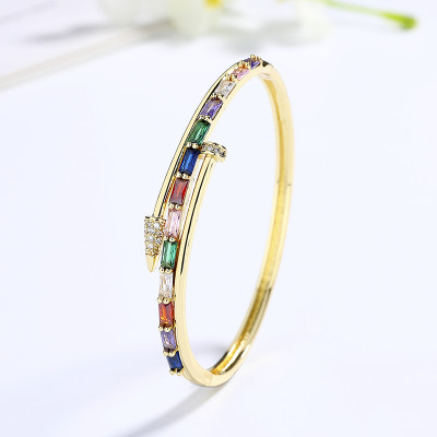 Colorburst Charm Zircon 18K Brass Gold Plated Custom Bangle Bracelet Fashion Jewelry