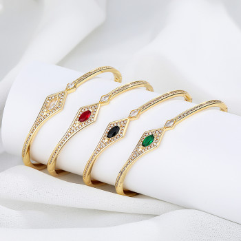 Wholesale Colorful Zircon 18K Brass Gold Plated Gold Bangle Bracelet Fashion Jewelry