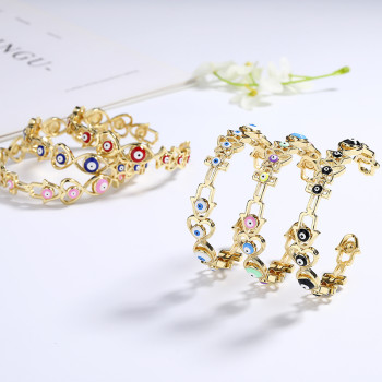 Elegance 18K Brass Gold Plated Zirconia Devil'S Eye Bangles And Braceletes Fashion Jewelry