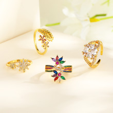 El oro colorido 18K de la circona de la hoja al por mayor plateó la joyería de moda de los anillos