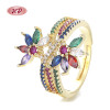 Wholesale Leaf Cubic Zirconia Ring Colorful 18K Gold Plated Rings Fashion Jewelry
