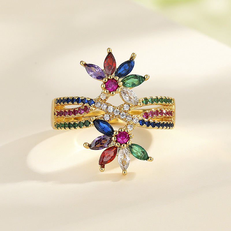 18K Gold-Plated Zircon Sunflower Ring