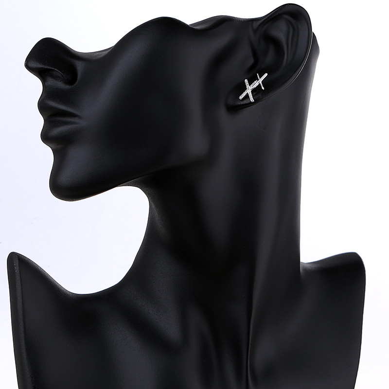S925 X-shaped Zirconia Silver Earrings