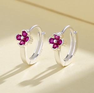 Zircon Vintage Jewelry Fashion Flower Shape S925 Sterling Silver Huggies Earrings