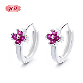 Zircon Vintage Jewelry Fashion Flower Shape S925 Sterling Silver Huggies Earrings