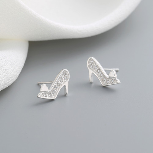 Wholesale High Quality High Heel Shaped Zircon 925 Sterling Silver Plated Studs Earring For Girls Jewellery