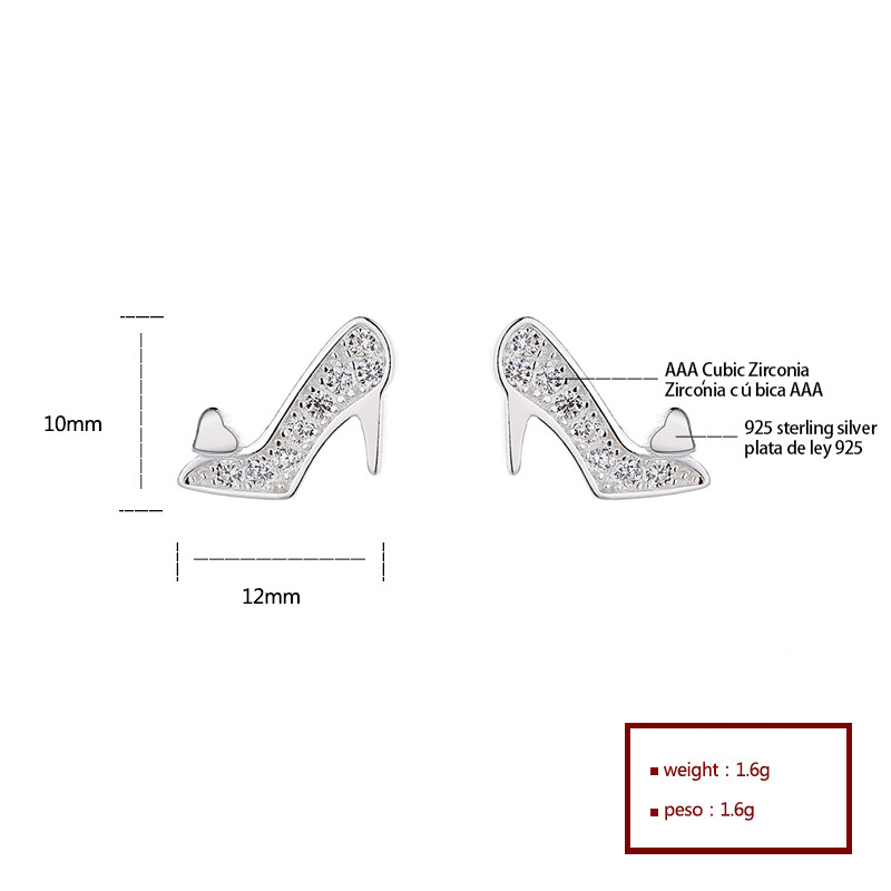 S925 Sterling Silver Heel Shoe Studs Earrings