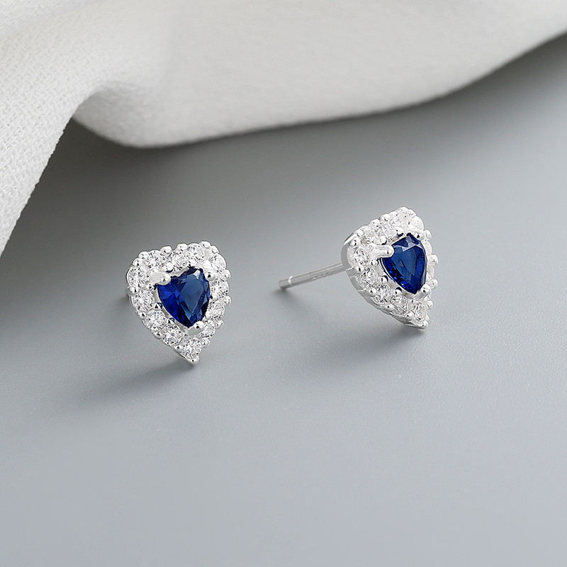 S925 Blue Heart CZ Earrings For Women