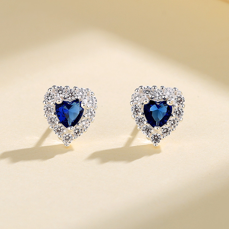 S925 Blue Heart CZ Earrings For Women