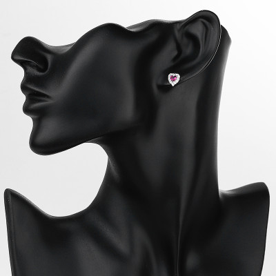 High Quality Fashion Jewelry 925 Sterling Silver Aaa Cubic Zirconia Red Heart Stud Earrings