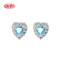 925 Sterling Silver Cubic Zirconia Blue Heart Jewelry Women's Luxury Silver Earrings