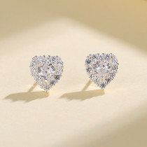 Heart Shape Classic Cut Zircon Womens 925 Sterling Silver Vintage Fashion Jewelry Stud Earrings