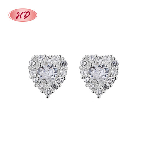 Heart Shape Classic Cut Zircon Womens 925 Sterling Silver Small Vintage Fashion Jewelry Stud Earrings