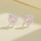 Fashion Jewelry Pink Heart Zircon Sliver Shape Vintage Sterling Silver Stud Earrings For Women