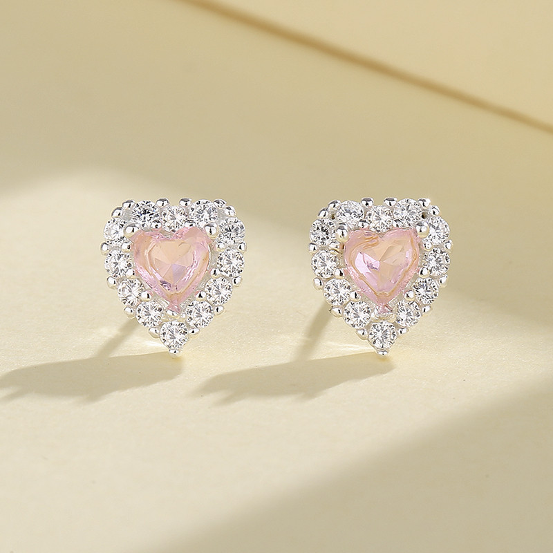 Pink Heart-shaped Cubic Zirconia Earrings