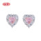 Fashion Jewelry Pink Heart Zircon Sliver Shape Vintage Sterling Silver Stud Earrings For Women