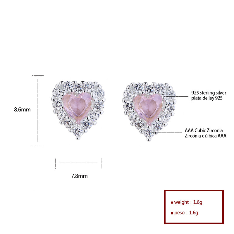 Pendientes de Zirconia cúbica en forma de corazón rosa