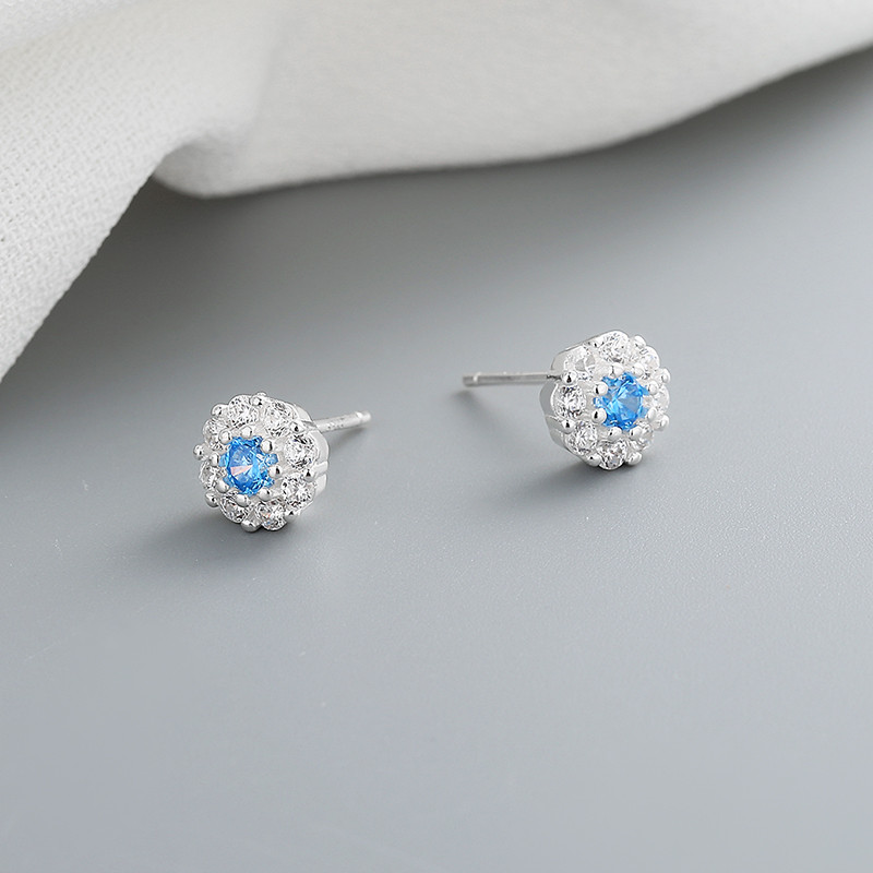 Earrings With Blue Zirconia Flower