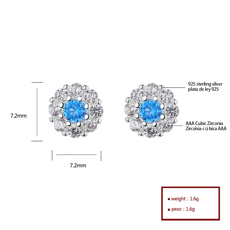 Earrings With Blue Zirconia Flower