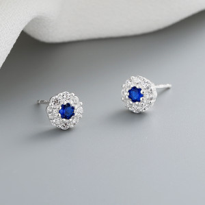 Minimalista Blue Flower Fashion Jewelry gift zircon mujeres plata esterlina 925 pendientes