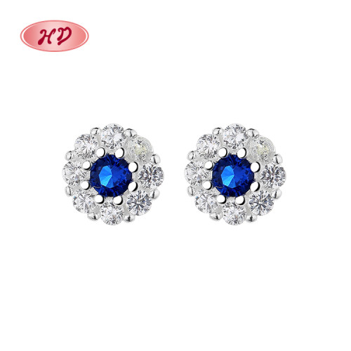Minimalist Blue Flower Fashion Jewelry For Gifts Zircon Womens Sterling Silver 925 Earrings