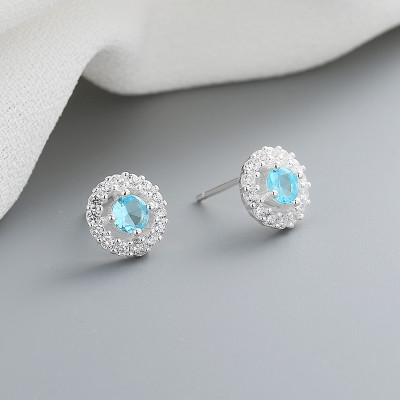 Blue High Quality Fashion Jewelry Vintage Zircon Silver 925 Unique Stud Earrings For Women