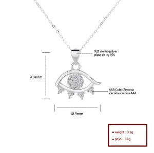 Fashion Aaa Cubic Zirconia Evil Eye Moissanite Zircon Inlay Women Sterling Silver S925 Necklace