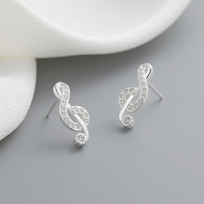 Cubic Zirconia Custom Music Notation Vintage Ladies 925 Sliver Fashion Jewelry Earrings