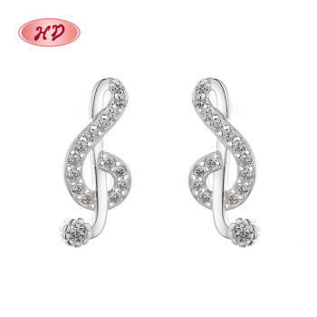 Cubic Zirconia Custom Music Notation Vintage Ladies 925 Sliver Fashion Jewelry Earrings