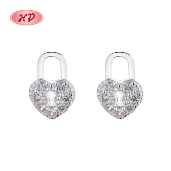 925 Sterling Silver Aaa Cubic Zircon Lock Shape Classic Vintage Fashion Jewelry Stud Earrings