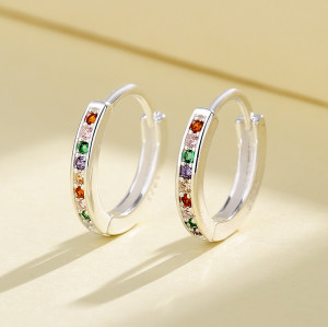 925 Sterling Silver Aaa Cubic Zircon Multi Colored Huggie Earrings Custom Fine Jewelry Earrings