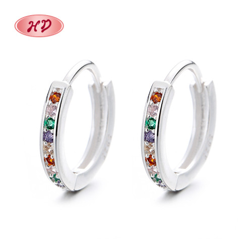 925 Sterling Silver Aaa Cubic Zircon Multi Colored Huggie Earrings Custom Fine Jewelry Earrings