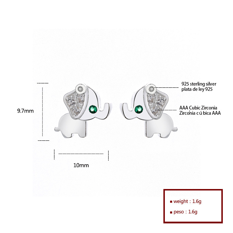 Silver Green Elephant Ladies Stud Earrings