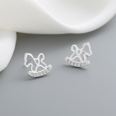 Hypoallergenic For Women Vintage 925 Sterling Silver Aaa Cubic Zircon Horse Stud Earring Silver