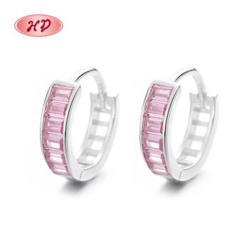 925 Sterling Silver Aaa Cubic Zircon Pink Huggie Earrings Custom Fashion Jewelry Earrings