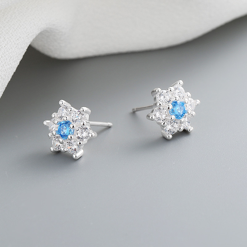 Elegant Silver Earrings with Blue Hexagonal Zircon
