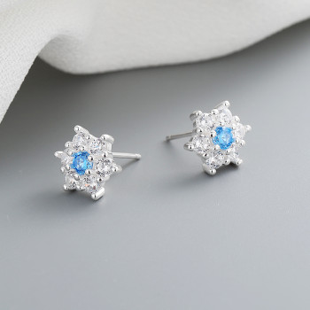 Luxury 925 Sterling Silver Aaa Cubic Zircon Blue Hexagonal Pattern Fashion Jewelry Earrings