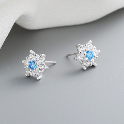 Luxury 925 Sterling Silver Aaa Cubic Zircon Blue Hexagonal Pattern Fashion Jewelry Earrings