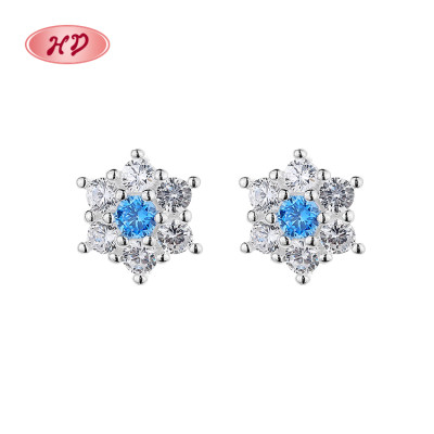 Luxury 925 Sterling Silver Aaa Cubic Zircon Blue Hexagonal Pattern Fashion Jewelry Earrings