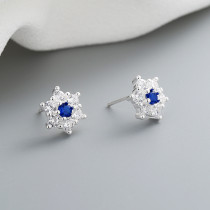 Blue Hexagonal Pattern Summer Vintage Fashion Jewelry Ladies 925 Silver Earrings