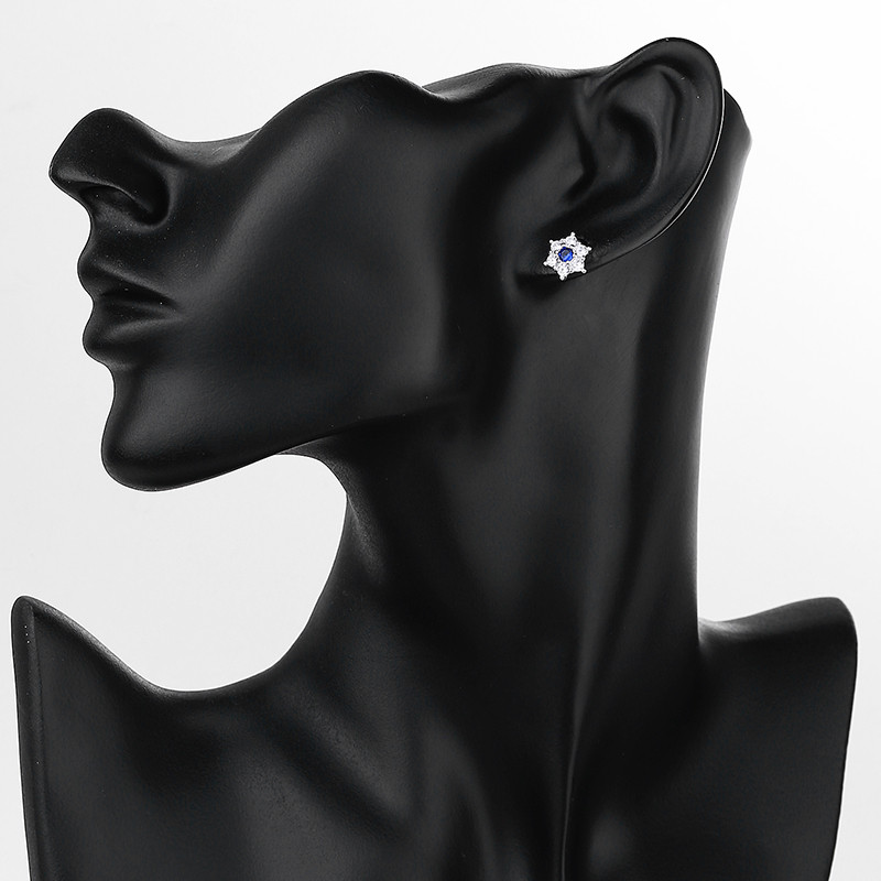 Deep Blue Hexagonal Silver Earrings with Zircon
