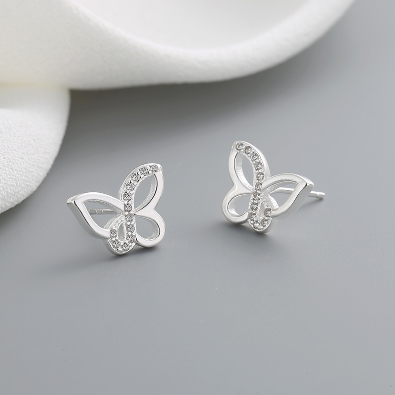 White Zircon Butterfly Silver Earrings