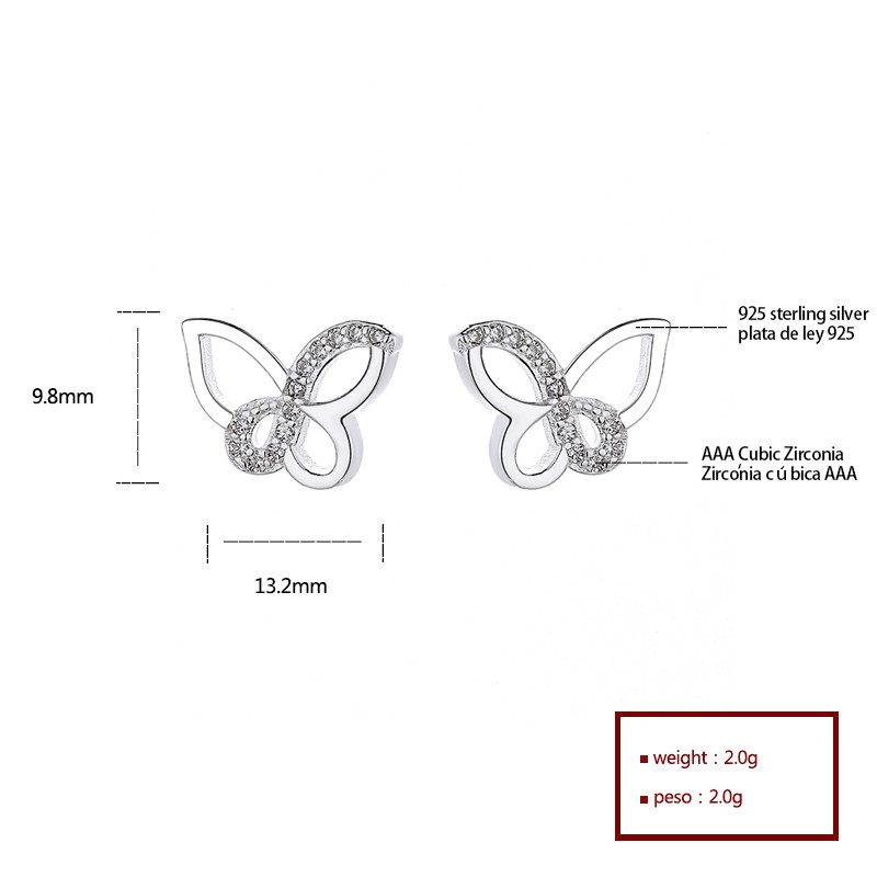 White Zircon Butterfly Silver Earrings