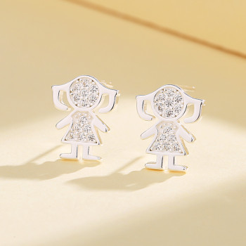 Cute Little Girl Pattern Vintage Fine Jewelry 925 Silver Stud Earrings For Women