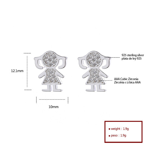 Cute Little Girl Pattern Vintage Fine Jewelry 925 Silver Stud Earrings For Women