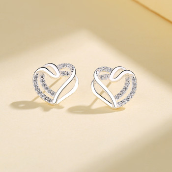 Fashion Jewelry 925 Sterling Silver Aaa Cubic Zircon Heart-Shaped Stud Earrings For Women