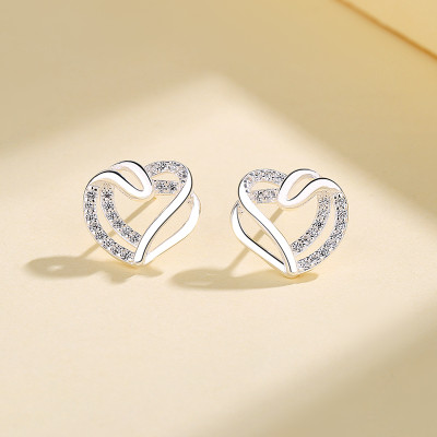Fashion Jewelry 925 Sterling Silver Aaa Cubic Zircon Heart-Shaped Stud Earrings For Women
