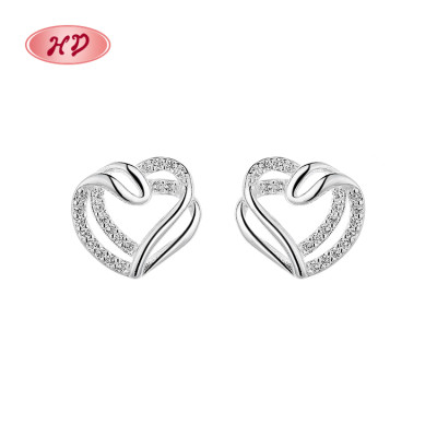 Fashion Jewelry 925 Sterling Silver Aaa Cubic Zircon Heart-Shaped Stud Earrings For Women