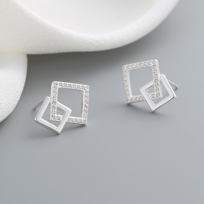 Fashion Jewelry Sterling Silver Square Earrings