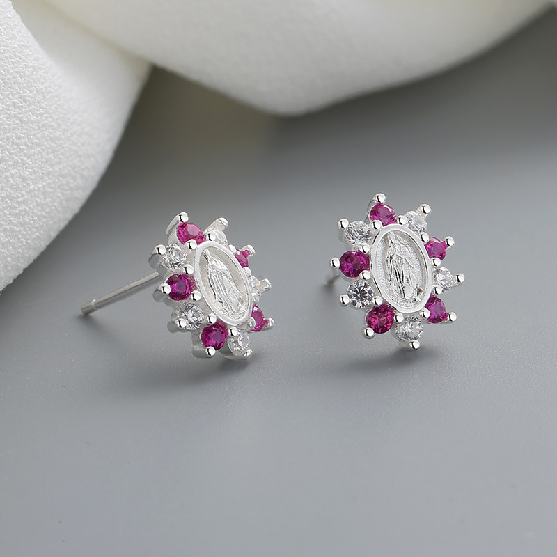 Sterling Silver Purple Floral Pattern Earrings